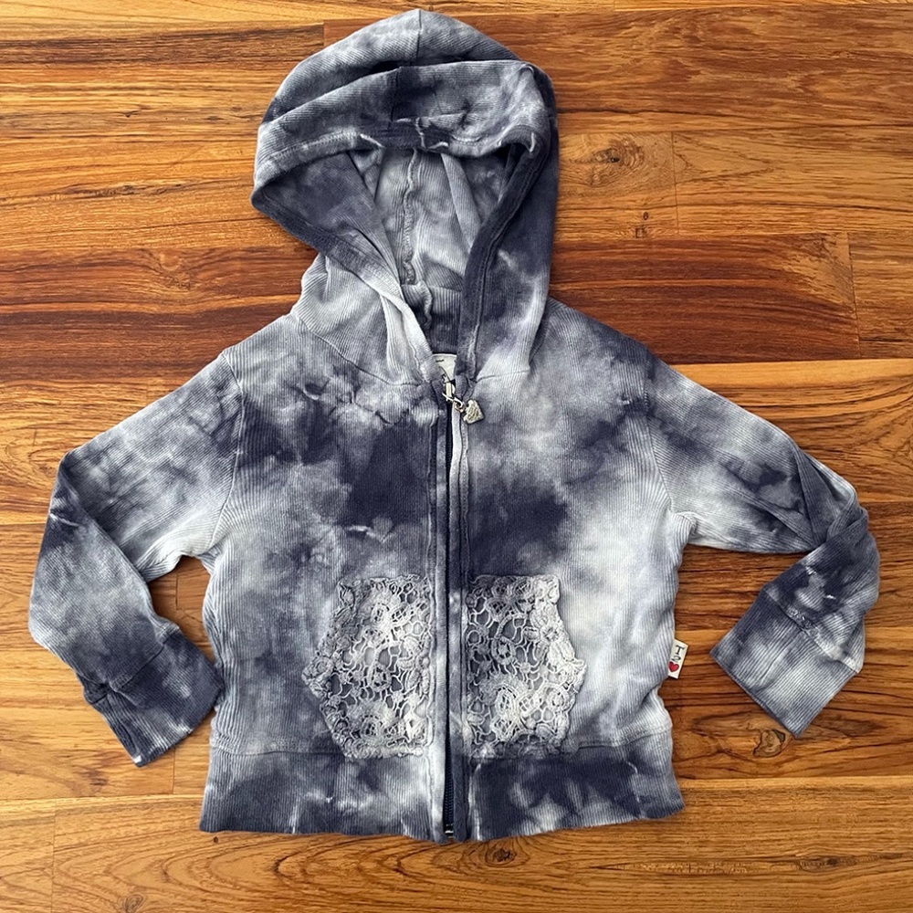Kids T2 Love Embroidered Pocket Tie Dye Zip Up Hoodie Size 2